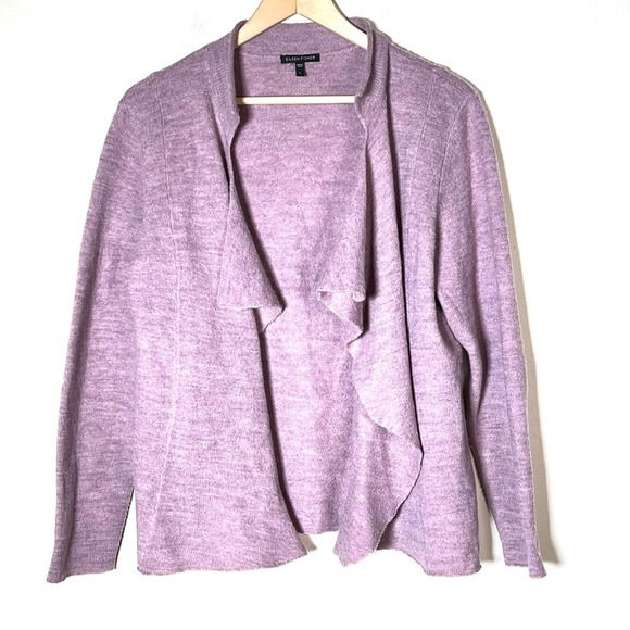 Eileen Fisher 100% wool purple violet open front cardigan sweater sz large L B38 - Picture 1 of 5
